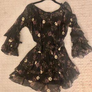 Black floral mini dress